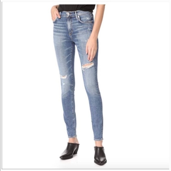 AGOLDE High Rise Distressed Skinny Jeans Blue - Picture 1 of 10